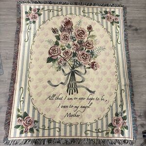 Vtg Darling Mother Tapestry Throw Blanket Fringe 48"X 56" Mothers Day Cottage